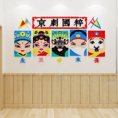 中国风京剧脸谱墙贴画学校幼儿园背景墙装饰墙画生旦净末丑人贴纸