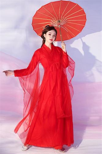 红色古装女汉服襦裙仙女飘逸清新淡雅仙气古风大广袖舞蹈演出服装