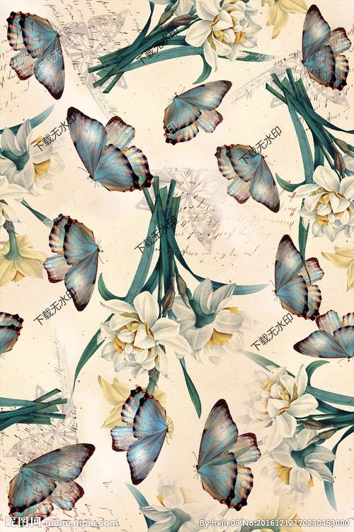 复古风花卉蝴蝶图案设计图__psd分层素材_psd分层素材
