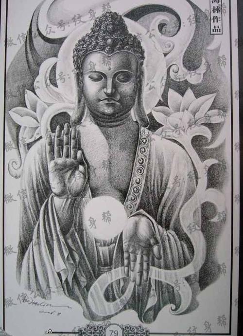 手稿霸气大佛纹身图案