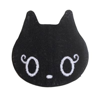 江苏南通oem工厂棉质32线提花方巾可爱黑色猫头定制