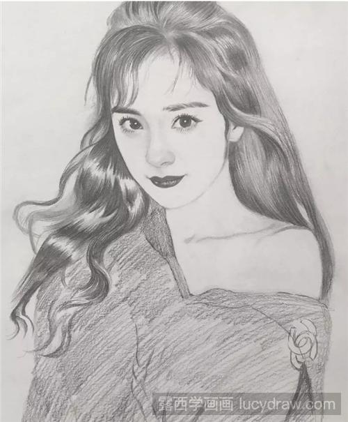 杨幂的素描怎么画烈焰红唇大幂幂素描教程分享