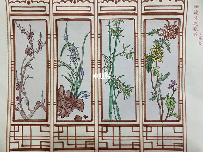 岭南传统装饰艺术家居屏风儿童画