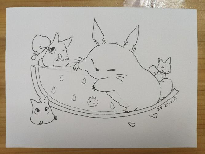 马克笔简笔画——龙猫_简笔画_马克笔_试色_动漫_童年