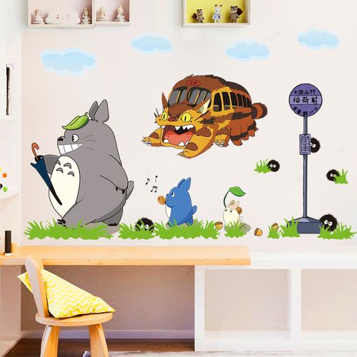 特价龙猫墙贴装饰_墙贴宫崎骏龙猫巴士煤渣卡通动漫防水网红ins玻璃