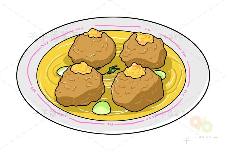 扬州传统名菜 清炖蟹粉狮子头简笔画