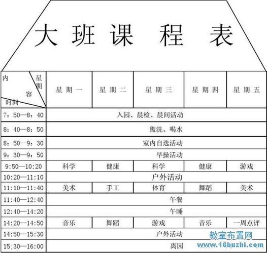 幼儿园大班课程表安排表案例图片