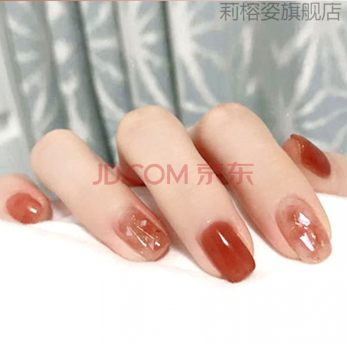 新年红色指甲贴片穿戴式美甲片成品可拆卸甲片果冻胶短款 桔红色 贝壳