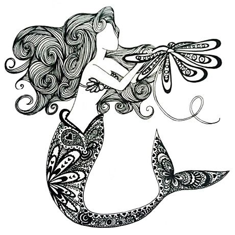 美人鱼线条画黑白图片