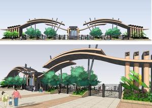 现代未来感造型异形景区旅游区公园出入口大门岗亭草图大师su模型
