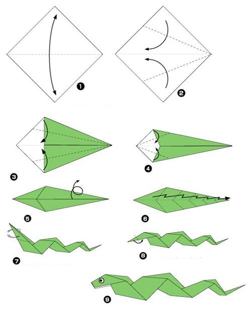 蛇的折法 折纸蛇的图解教程