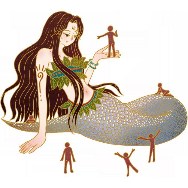 女娲造人的神话传说手绘插画902030png图片免抠素材