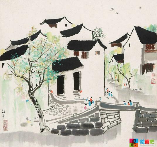 吴冠中江南水乡水墨画作品