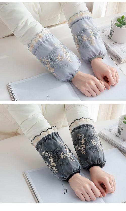 羽绒服套袖袖套女韩版蕾丝刺绣服短款学生防污可爱护袖双层网纱秋冬