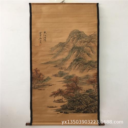厂家批发仿古做旧字画人物中堂画客厅办公挂画宣纸卷轴大千山水画