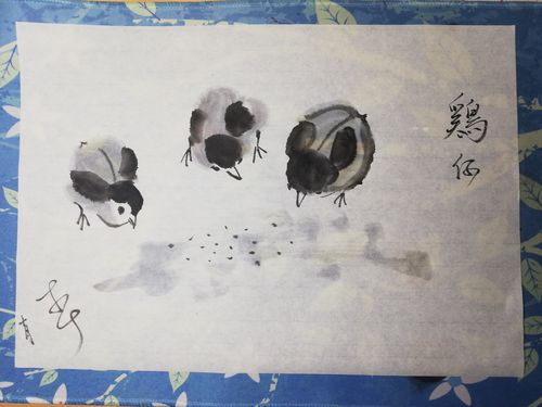 习画(272)～鸡10小鸡仔(水墨画稿)