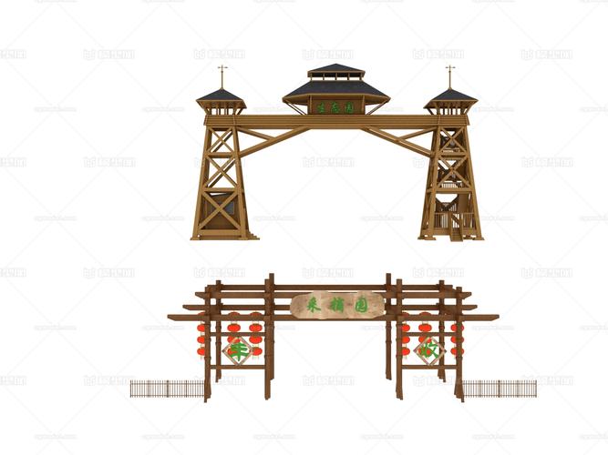 大门 木质大门 木架 农庄大门 农家大门 中式大门 门头 灯笼