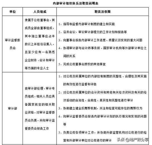 内部审计组织体系及职责说明表