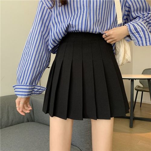 新品半身裙短裙女小个子2021夏裙子新款学院风卡色百褶裙高腰a字