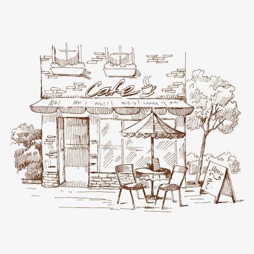 手绘咖啡馆插画免抠素材