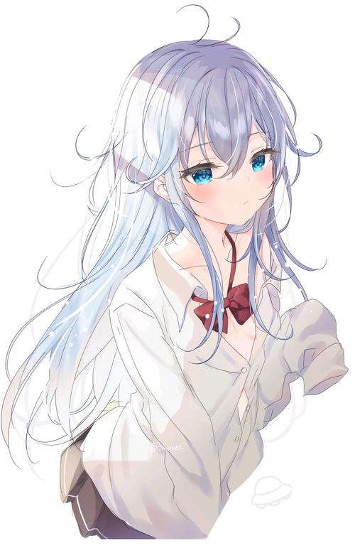 慵懒的白发蓝眼女孩.