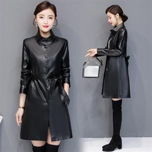 个性时尚潮流皮衣中长款2021年春秋季休闲长袖优雅显瘦,女装皮衣,禹诚