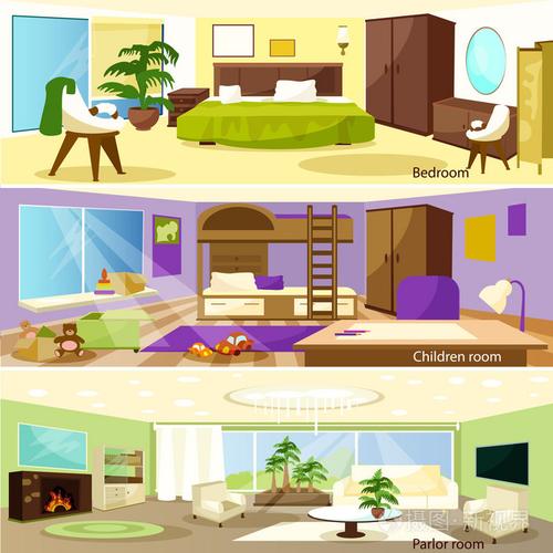 水平卡通客厅室内横幅