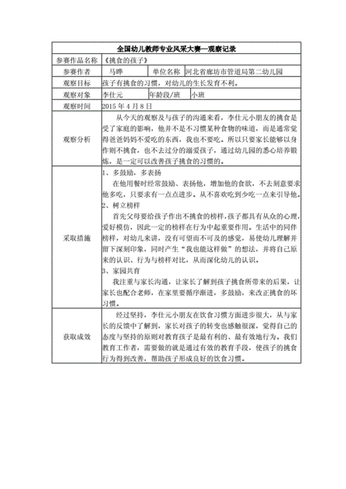 【三等奖观察记录】小班 《挑食的孩子》.docx 1页