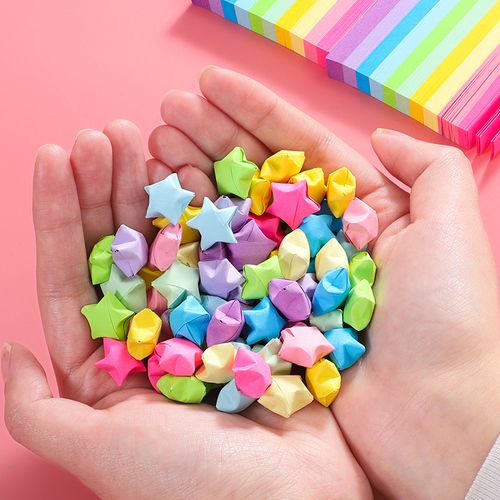 星星折纸彩色套装手工纸许愿幸运星瓶叠星纸创意荧光星星折纸糖果色折