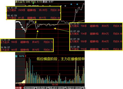 在股票震荡期判断主力是在吸筹还是在出货,如通化金马今日主力在8