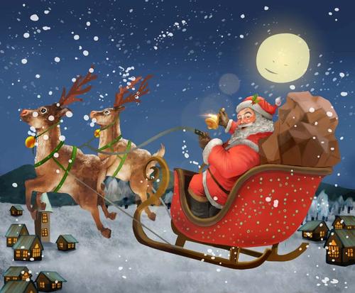 骑着雪橇送礼物的圣诞老人矢量素材eps