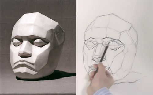 美术生学素描必画的石膏像贝多芬切面面像1起稿