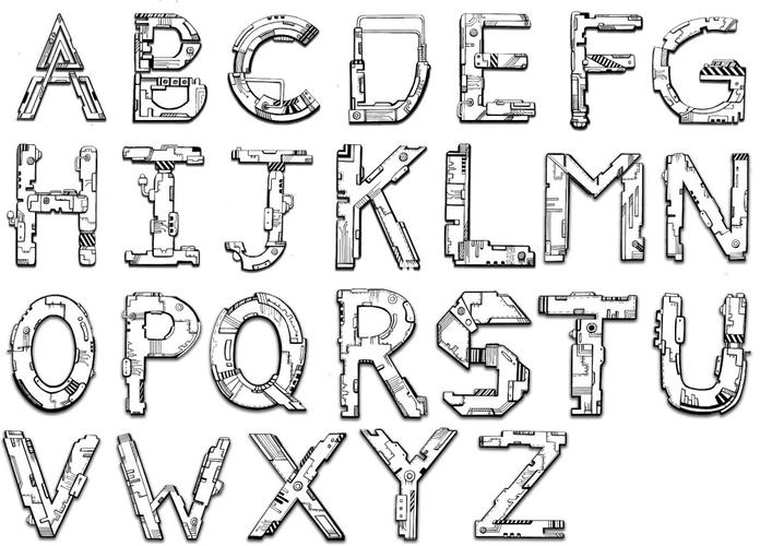 字体设计」机械风格26个英文字母完成7015_机械_手绘_字体设计
