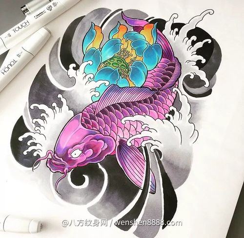 大臂日式老传统鲤鱼纹身手稿