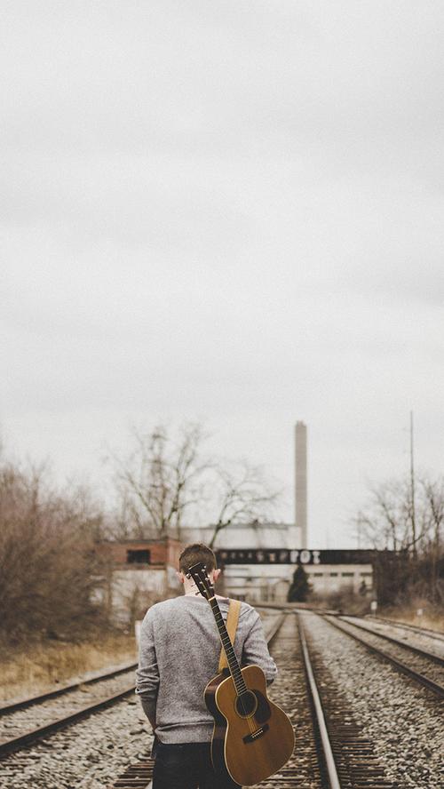 背影 男子 吉他 音乐家