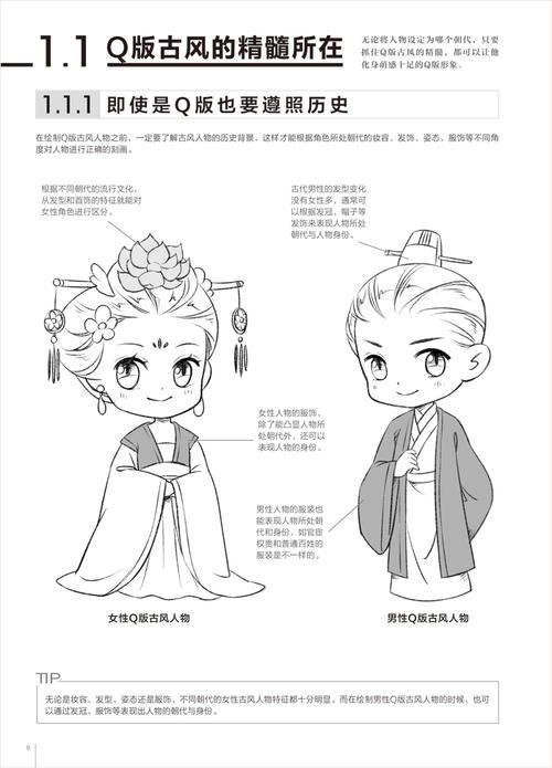 q版漫画人物萌女古风简笔画