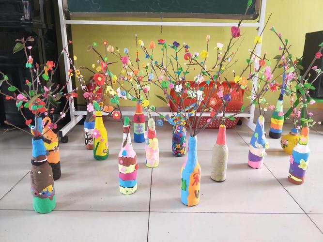 三台幼儿园中班太空泥亲子手工制作《春天的桃花》