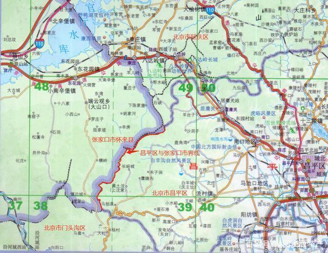 上图,是北京市昌平区与张家口市怀来县接壤地图.