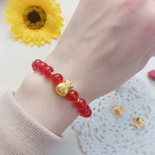 黄金手链新品女款999足金福袋红玛瑙路路通红绳纯金转运珠手镯