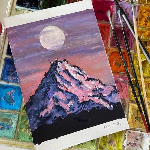 【色彩】雪山色彩临摹_临摹_风景_油画棒_油画棒画_颜料_色彩风景
