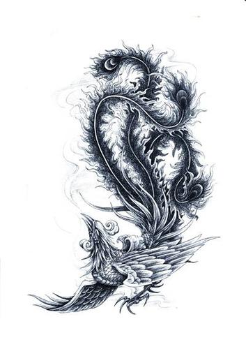 锦绣堂6凤凰和龙纹身手稿附线描稿