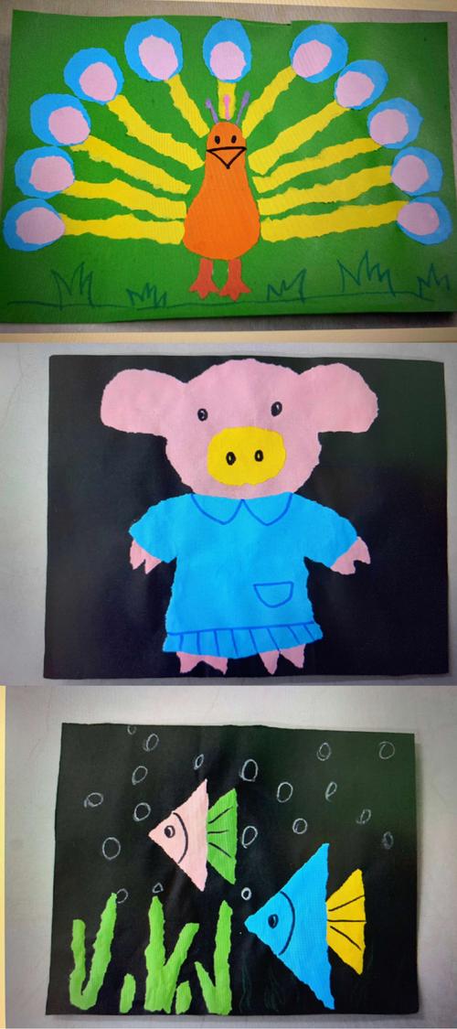 这是其他小动物的手撕画,爸爸妈妈有空可以跟宝贝一起动手试一试哦