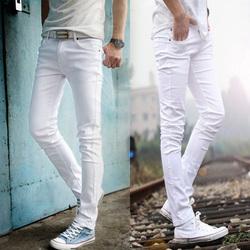 韩版修身小脚裤男士紧身裤纯白牛仔裤弹力铅笔细腿裤男生长裤显瘦