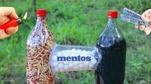 将一缸曼妥思倒进可乐和芬达中,反应的威力能把玻璃缸崩开吗?