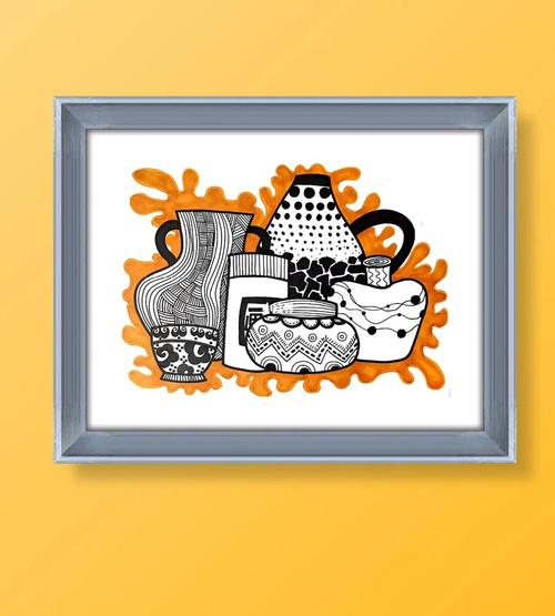 瓶瓶罐罐_装饰画_写生_线描_素材_黑白装饰画_文化