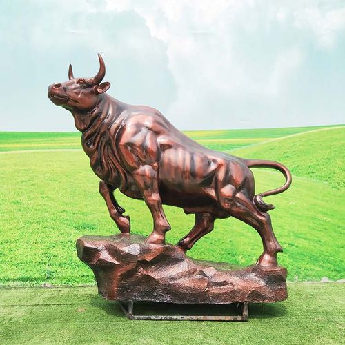 现货玻璃钢仿铜牛华尔街牛动物铜雕奋斗牛雕塑摆件楼盘开业摆件