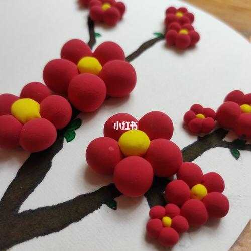 腊梅扇画_海蓝之谜怎么样_超轻黏土_梅花_手工制作_水彩笔_超轻黏土