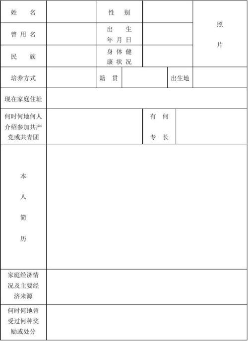 中等专业学校毕业生登记表