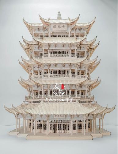 黄鹤楼木质中国古建筑拼装模型制作手工diy材料工具包