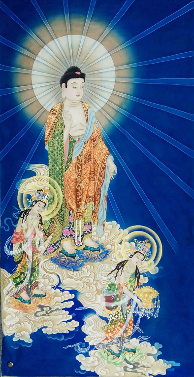 刘老师5四尺工笔绢西方三圣